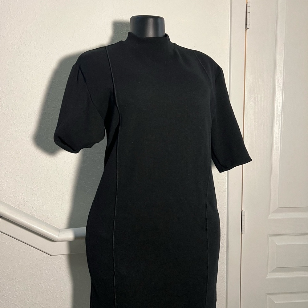 Zara Black  Dress with Mock Neck and Raglan Sleeves